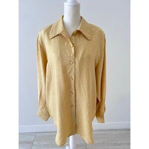 Yellow longs sleeve 100% Silk bottom down shirt silk boutique size large